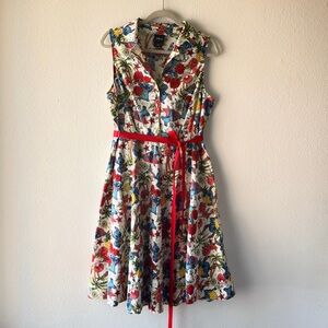 Disney Floral Midi Dress with Red Accents